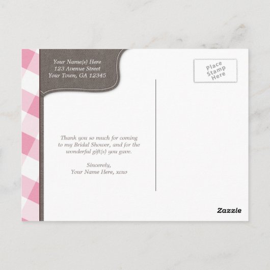 Roze Gingham Canvas Dank je Briefkaarten (Achterkant)