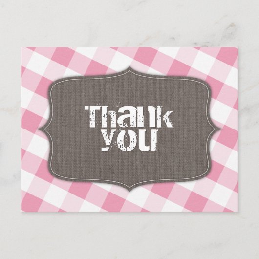 Roze Gingham Canvas Dank je Briefkaarten (Voorkant)