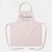 Roze gingham check gepersonaliseerd koken voor vol schort (Voorkant)