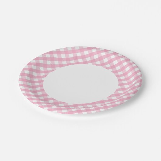 Roze Gingham Check Patroon 2 Papieren Bordje (Gekanteld)