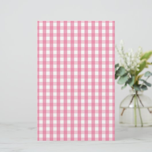 Roze Gingham Check Pattern Briefpapier (Staand voorkant)
