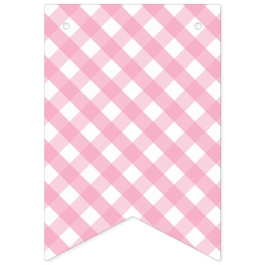 Roze Gingham Check Pattern Happy Birthday Vlaggetjes (Eerste vlag)