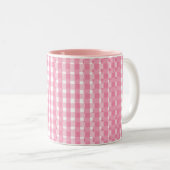 Roze Gingham Check Pattern Tweekleurige Koffiemok (Voorkant rechts)