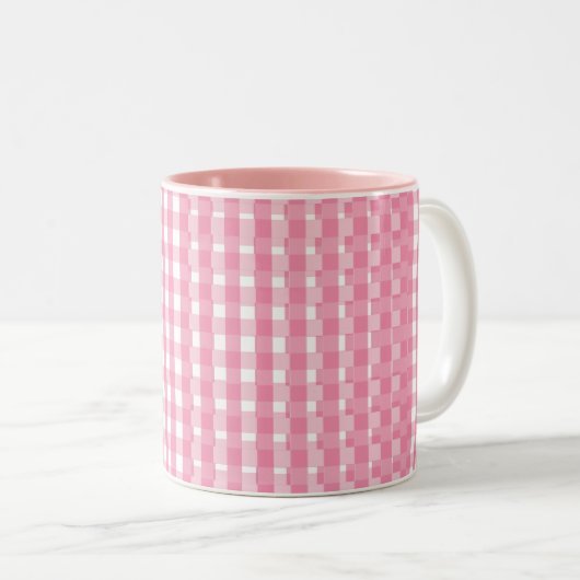 Roze Gingham Check Pattern Tweekleurige Koffiemok (Voorkant rechts)