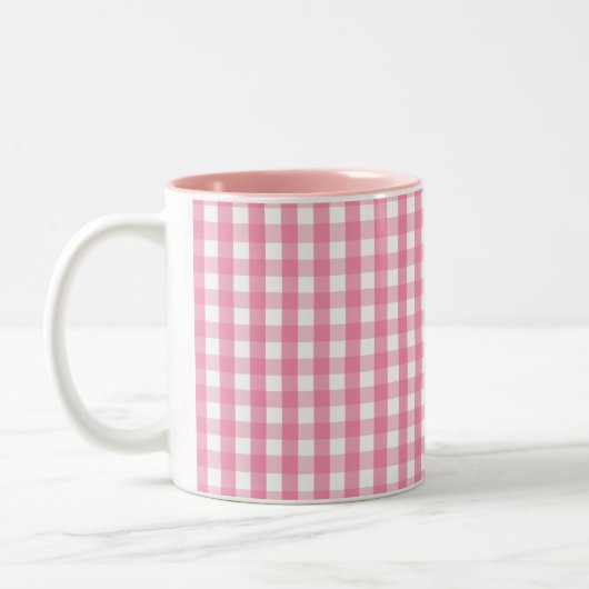 Roze Gingham Check Pattern Tweekleurige Koffiemok (Links)