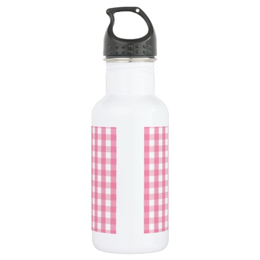 Roze Gingham Check Pattern Waterfles (Achterkant)