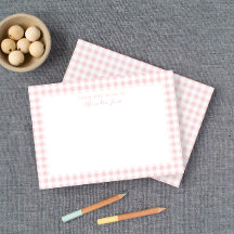Roze Gingham Check Personal Stationery Note Kaart