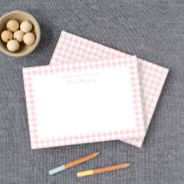 Roze Gingham Check Personal Stationery Note Kaart