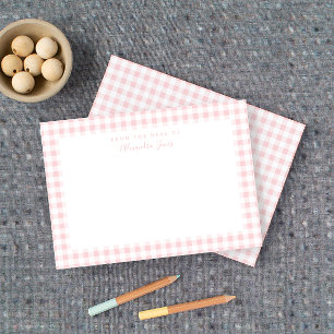 Roze Gingham Check Personal Stationery Note Kaart