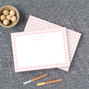 Roze Gingham Check Personal Stationery Note Kaart