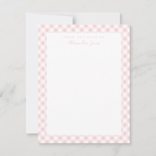 Roze Gingham Check Personal Stationery Note Kaart (Voorkant)
