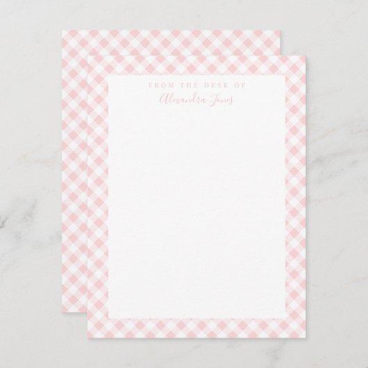 Roze Gingham Check Personal Stationery Note Kaart (Voorkant / Achterkant)