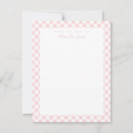 Roze Gingham Check Personal Stationery Note Kaart