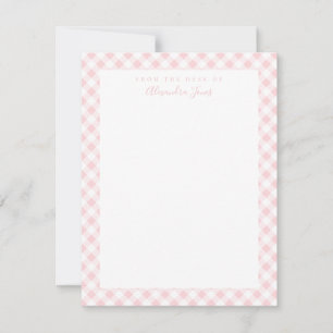 Roze Gingham Check Personal Stationery Note Kaart