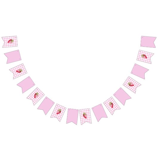 Roze Gingham Checker Aardbei Verjaardag Vlaggetjes (Alle)