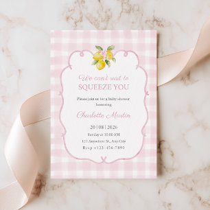 Roze Gingham Citroen Baby Shower Uitnodiging voor