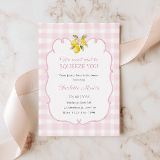 Roze Gingham Citroen Baby Shower Uitnodiging voor