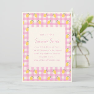 Roze Gingham Citroen Fruit Zomer Soiree Feest Kaart