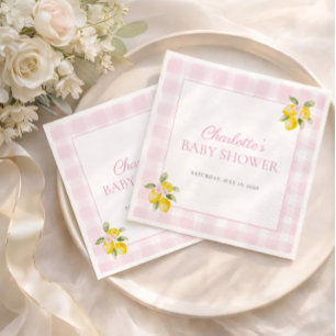 Roze Gingham Citroen Meisje Baby Shower Servetjes Servet