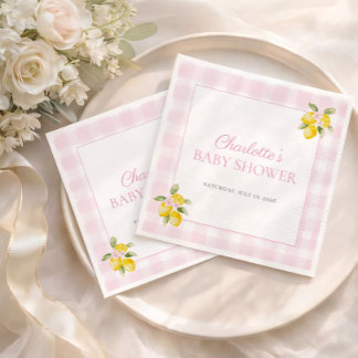 Roze Gingham Citroen Meisje Baby Shower Servetjes Servet