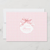 Roze Gingham Coquette Bow Baby Meisje Douche Foto Kaart (Achterkant)