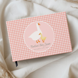 Roze Gingham Coquette Dwaze Gans Cute Baby Shower Gastenboek