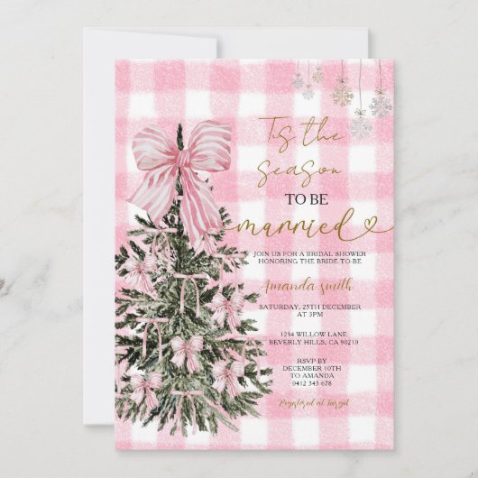 Roze Gingham Coquette Kerstboom Bruiloftsfeest Kaart (Voorkant)