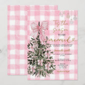 Roze Gingham Coquette Kerstboom Bruiloftsfeest Kaart (Voorkant / Achterkant)