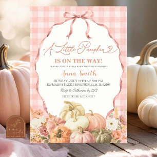 Roze Gingham Coquette Pompoen Baby Shower Kaart
