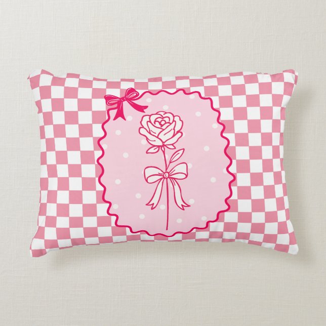 Roze Gingham Coquette Roze Esthetiek Accent Kussen (Voorkant)