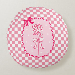Roze Gingham Coquette Roze Esthetiek Rond Kussen