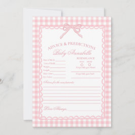 Roze Gingham Coquette Strik Advies voor Baby Kaart