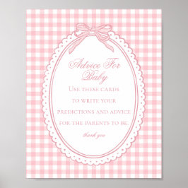 Roze Gingham Coquette Strik Advies voor Baby Showe Poster