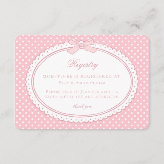 Roze Gingham Coquette Strik Baby Cadeau Lijst Informatiekaartje (Voorkant)