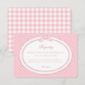 Roze Gingham Coquette Strik Baby Cadeau Lijst Informatiekaartje (Voorkant / Achterkant)