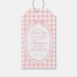 Roze Gingham Coquette Strik Baby Shower Favoringav Cadeaulabel