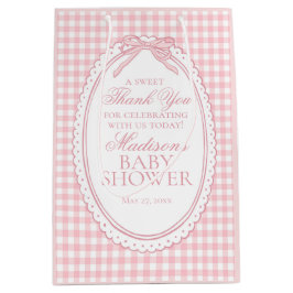 Roze Gingham Coquette Strik Baby Shower Favoringav Medium Cadeauzakje