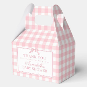 Roze Gingham Coquette Strik Baby Shower Piramide F Bedankdoosjes