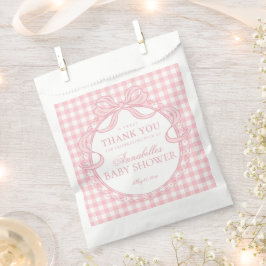 Roze Gingham Coquette Strik Babyshower Dessert Bedankzakje