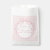 Roze Gingham Coquette Strik Babyshower Dessert Bedankzakje (Voorkant)