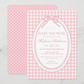 Roze Gingham Coquette Strik Babyshower Kaart (Voorkant / Achterkant)