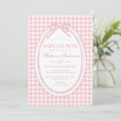 Roze Gingham Coquette Strik Babyshower Kaart (Staand voorkant)