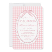 Roze Gingham Coquette Strik Babyshower