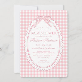 Roze Gingham Coquette Strik Babyshower Kaart