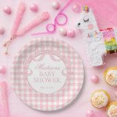 Roze Gingham Coquette Strik Babyshower Papieren Bordje (Feest)