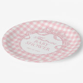 Roze Gingham Coquette Strik Babyshower Papieren Bordje (Gekanteld)