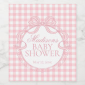 Roze Gingham Coquette Strik Babyshower Wijn Etiket (Enkel label)