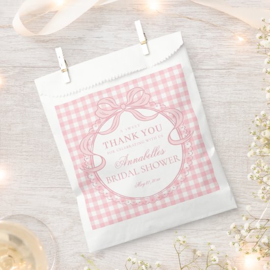 Roze Gingham Coquette Strik Bruidsdiner Dessert Bedankzakje (Geknipt)