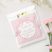 Roze Gingham Coquette Strik Bruidsdiner Dessert Bedankzakje (Gezegeld)