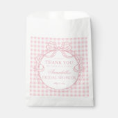 Roze Gingham Coquette Strik Bruidsdiner Dessert Bedankzakje (Voorkant)